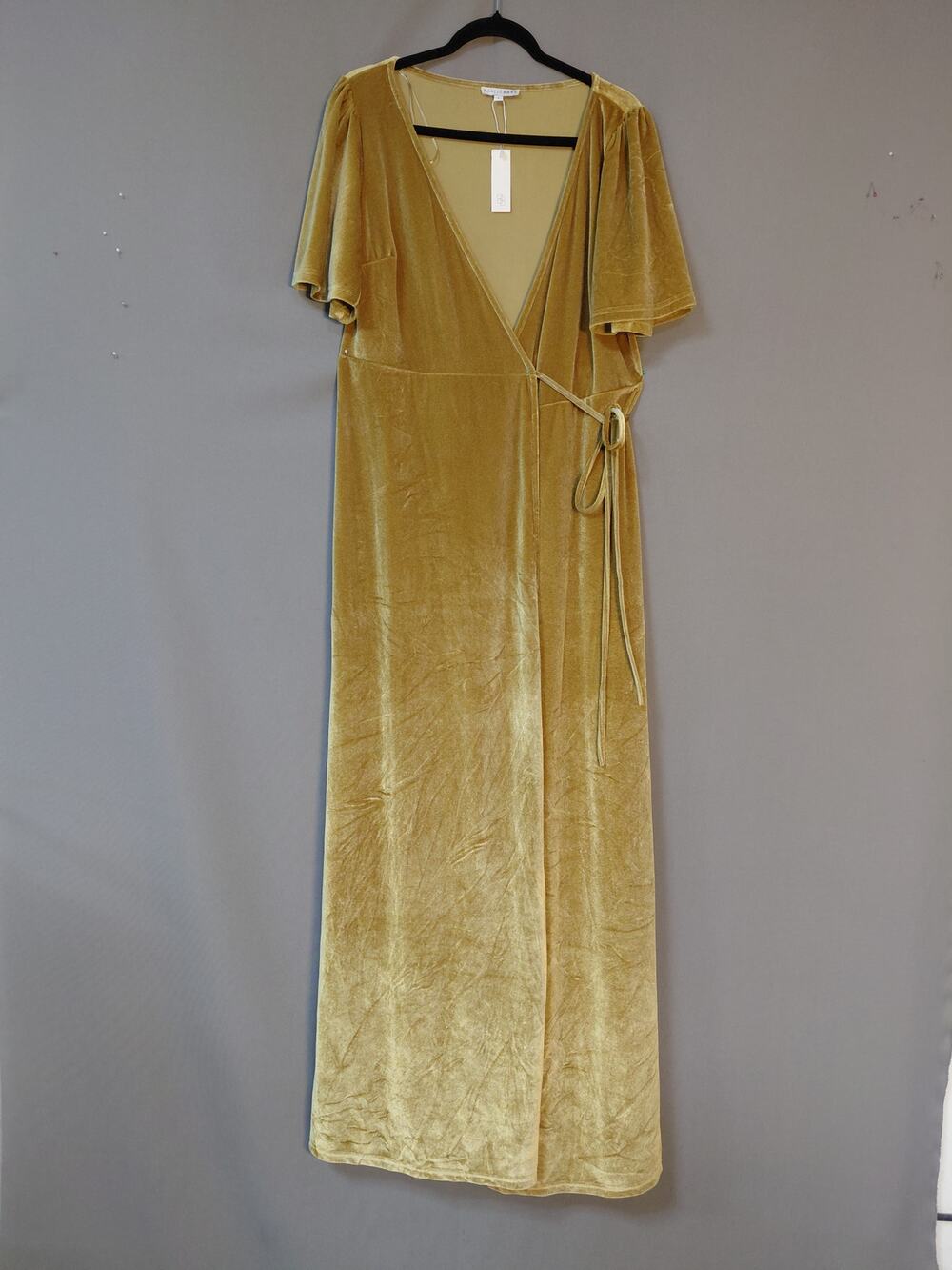 NWT BALTICBØRN Lining Baltic Born Gold Wrap Maxi Dress Solid Short Sleeve Size L
